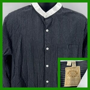 Wah Maker Frontier Clothing Mens Striped Long Sleeve Band Collar Shirt Sz‎ Large